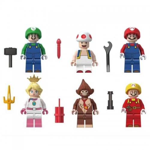 Super Mario Luigi Peach Building Blocks Mini Figure Toys 6Pcs Set