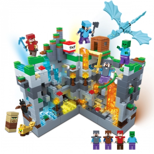 My World The Bedrock Cave Compatible Building Blocks Mini Figures Toys with LED Light 858Pcs NO.682