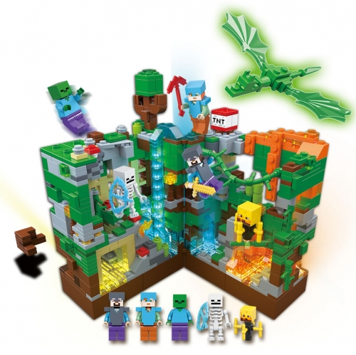 My World The Forest Cave Compatible Building Blocks Mini Figures Toys with LED Light 866Pcs NO.679