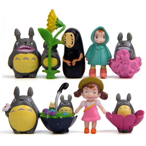 9Pcs Set Totoro Anime Action Figures Oh-totoro May No-face Man PVC Models Mini Figurines Toys 3-3.6cm/1.2-1.4Inch Tall