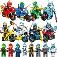 8Pcs Ninjago Minifigures Building Blocks Mini Figures with Motorcycles Kids Toys NO.61015