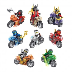 8Pcs Ninjago Minifigures Toddler Stitching Anime Toys with Motorcycle Mini Figures Collection Combat Building Block Set NO.11402