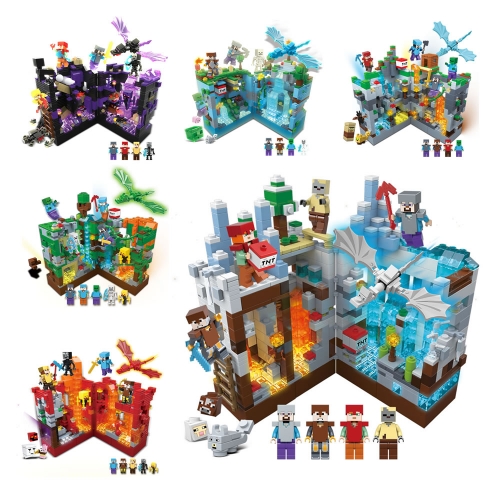 My World The Cave Large Scenes DIY Building Blocks Kit Mini Figures Sets Toys with LED Light 850+ Pieces