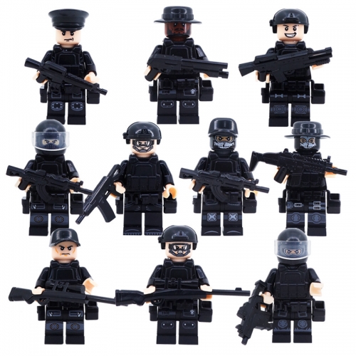10Pcs Set SWAT Minifigures Building Blocks Mini Figure Toys with Weapons