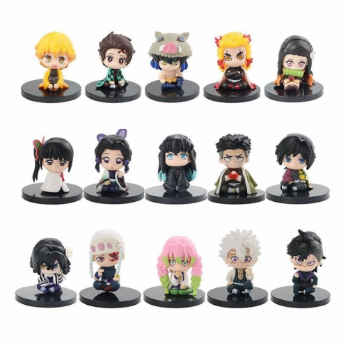 5Pcs Set Demon Slayer Action Figures PVC Display Models Kids Toys Cake Toppers Sitting Posture 4CM/1.6Inch Tall