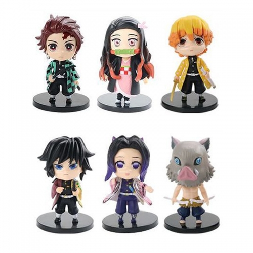 6Pcs Demon Slayer Tanjiro Nezuko Shinobu Action Figures PVC Display Models Toys with Baseplates 9CM/3.5Inch Tall