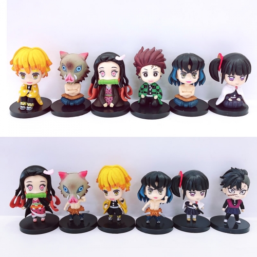 6Pcs Demon Slayer Tanjiro Nezuko Action Figures PVC Display Models Toys Cake Toppers with Baseplates 8CM/3.1Inch Tall