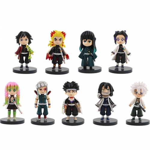 9Pcs Demon Slayer Action Figures Tanjiro Nezuko Inosuke Zenitsu Giyuu PVC Model Toys Cake Toppers 8.5CM/3.3Inch Tall