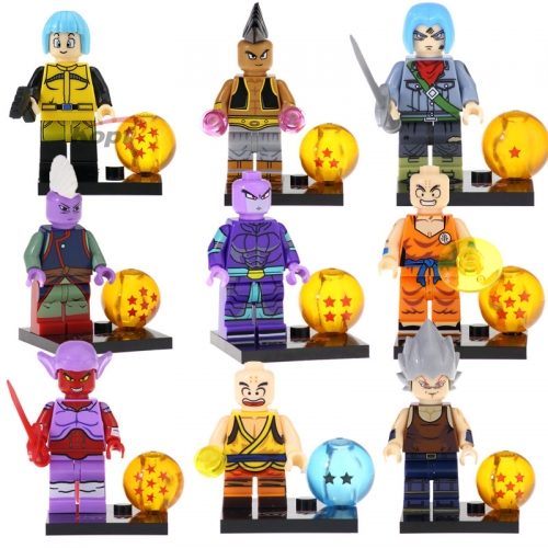 9Pcs Dragon Ball Minifigures Anime Hit Uub Krillin Trunks Building Blocks Mini Figure Toys Set