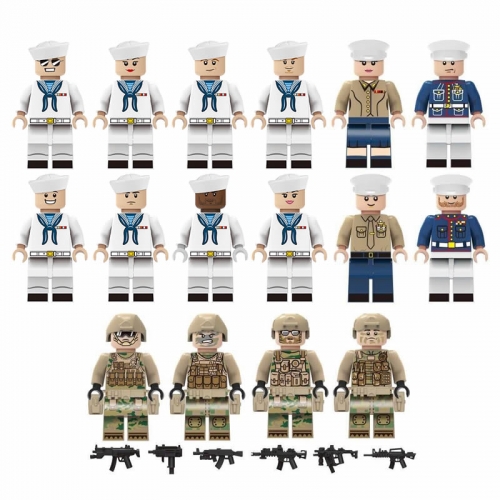 16Pcs Military Series Minifigures Navy Building Blocks Mini figures Bricks Toys M8053+M8054