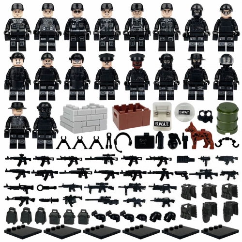 18Pcs Set SWAT Military Soldiers Minifigures Building Blocks Mini Figures with Weapons and Accessories