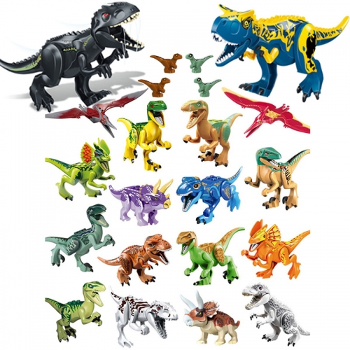 22Pcs MOC Dinosaurs Action Figures Jurassic World Dino Building Blocks Kids Toys T-Rex Carnotaurus Set A