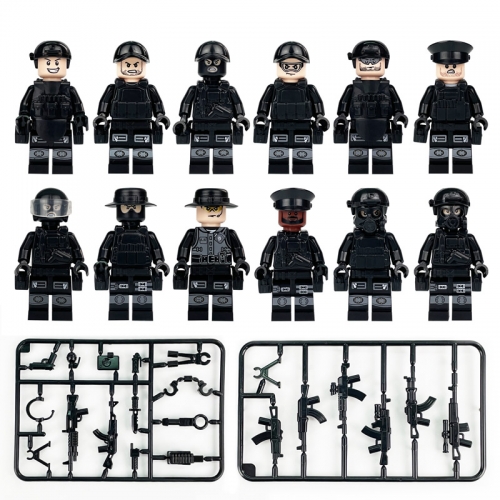 12Pcs SWAT Military Building Blocks Toys Mini Figures Minifigures with Weapons and Accessories NO.1620