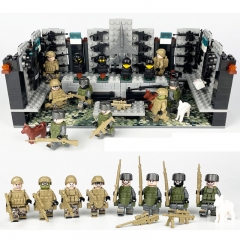 Military Armory Depot Building Blocks Kit with 8 Soldiers Minifigures Action Figures Set L-27 (1601A+8061)