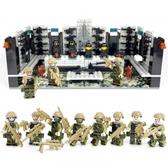 Military SWAT Armory Depot Building Blocks Kit with 8 Soldiers Minifigures Action Figures Set L-26 (1601A+8050)