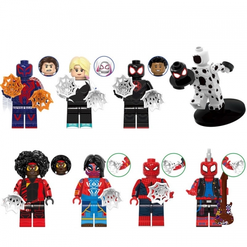 8Pcs Set Super Heroes Spiderman Miles Spot Building Blocks Mini Action Figures DIY Bricks Toys G0124