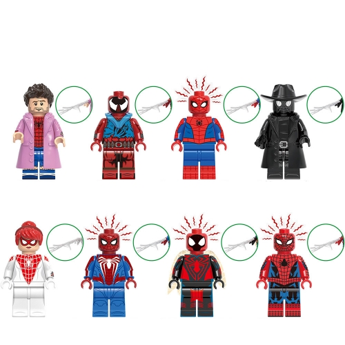 8Pcs Super Heroes Anime Characters Spider-man Building Blocks Mini Action Figures Set Compatible DIY Bricks Toys G0126