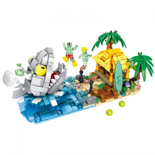 Plants Vs Zombies Building Blocks Huge Waves Beach 2-IN-1 Scene with Mini Figures Bricks Toys 752Pcs Set JX90164