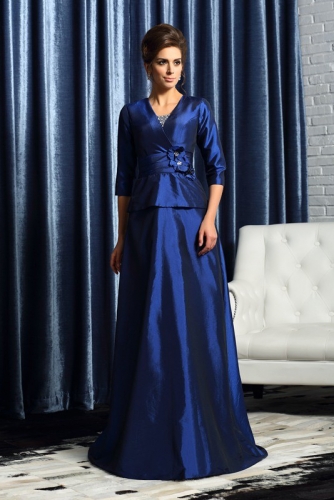 Royal Blue Taffeta Mother of Bride Dress with Sleeves