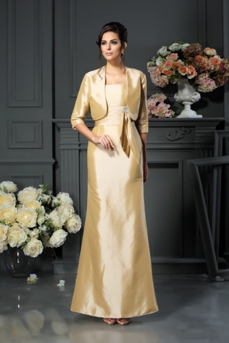 A Line Pale Yellow Taffeta Mother of Bride Dresses with Jacket