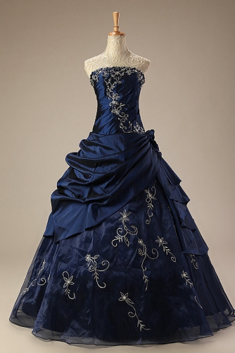 Navy Blue Ball Gown Quinceanera Dresses with Embroidery