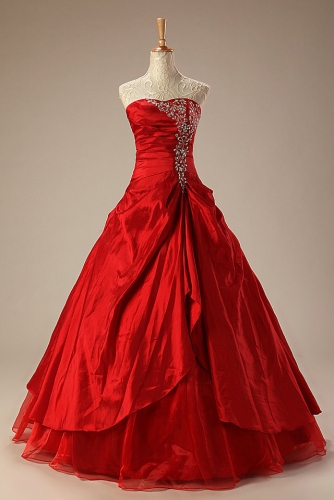 Ball Gown Red  Quinceanera Dresses with Beaded Embroidery