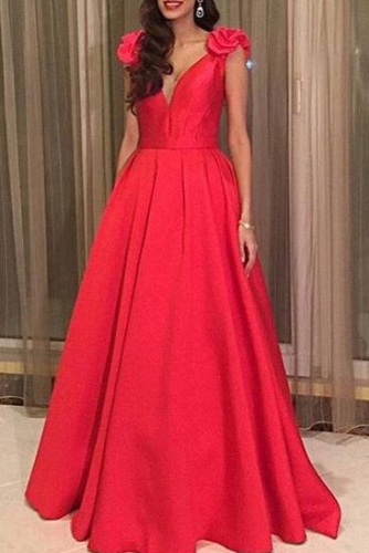 Simple A Line Satin Long Red Prom Dresses