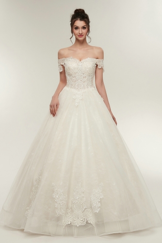 Off Shoulder Ball Gown Wedding Dresses with Beaded Lace
