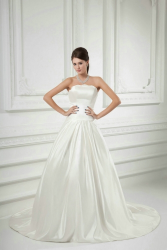 Simple A Line Satin Wedding Dresses with Pleats