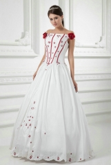 Ivory Ball Gown Wedding Dresses with Red Embroidery