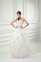 Ivory Ball Gown Wedding Dresses with Pink Embroidery
