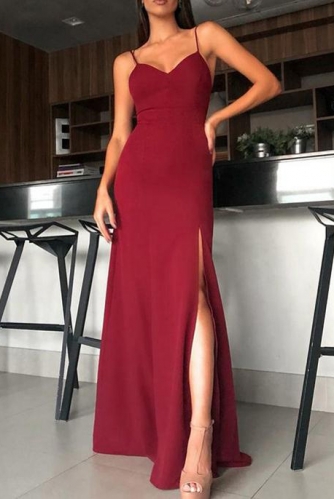 Red Backless Stretch Jersey Long Prom Dress