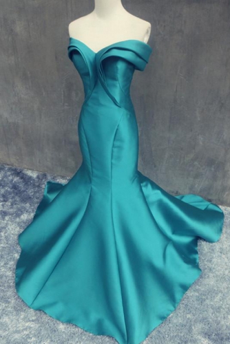 Teal Blue Sleeveless Mermaid Mikado Prom Dress