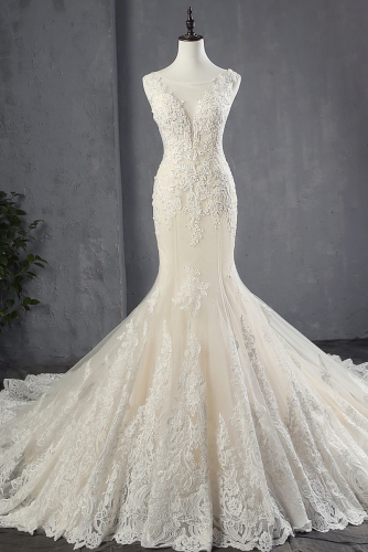 Elegant Mermaid Lace Wedding Dress with Cathedral Train