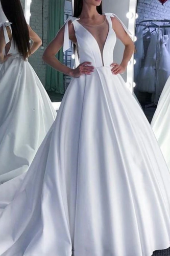 Sexy Low Neck Mikado Ball Gown Wedding Dress