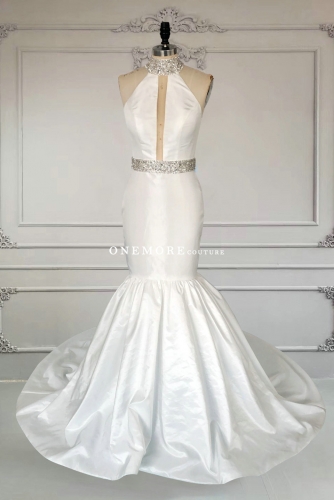 Elegant Mermaid Ivory High Neck Pageant Dress with Beading