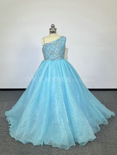 Fully Beaded One Shoulder Light Blue Gown