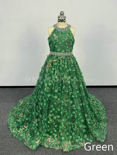 Sequin Pageant Gown with Petals for Girl