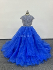 Fully Stoned Royal Blue Pageant Gown with Ruffled Skirt