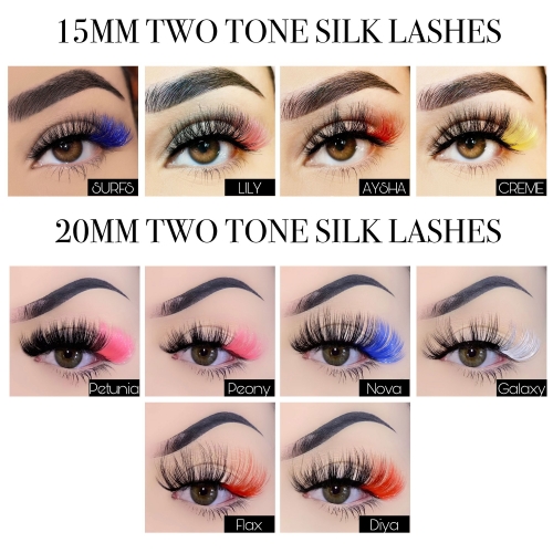 100 PACK TWO TONE SILK LASHES MIXED LENGTHS (20MM & 15MM)(FREE DHL shipping)