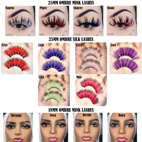 20 Pack Ombré Lashes Wholesale（25MM OMBRE MINK AND SILK LASHES）(FREE DHL shipping)