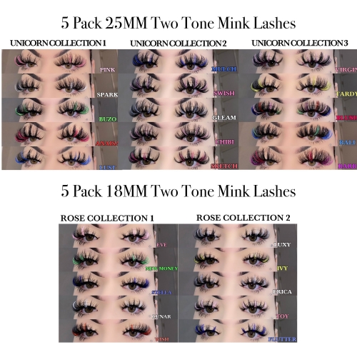 10 SETS 5 PACK TWO TONE LASHES WHOLESALE (18MM,25MM)(FREE DHL shipping)