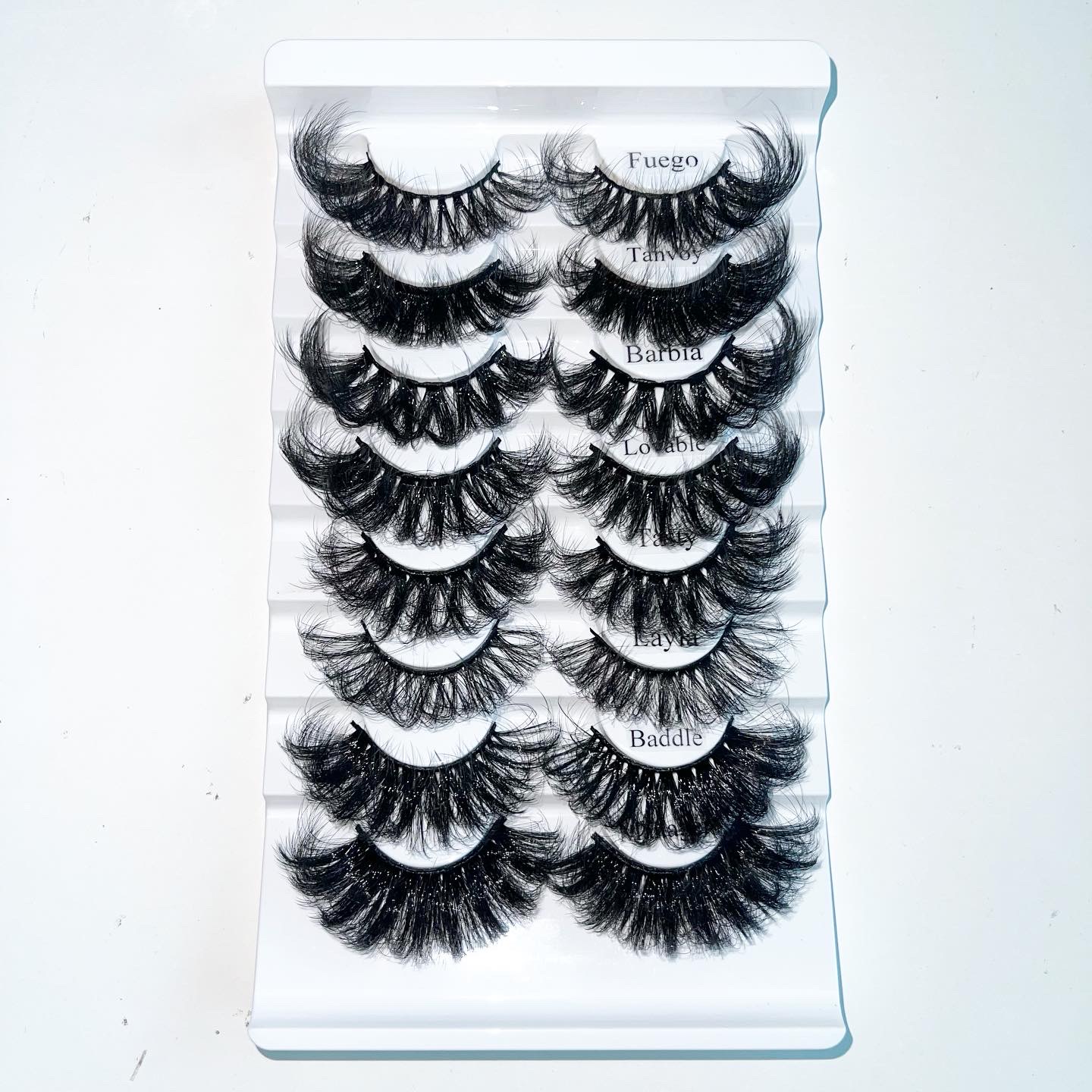 （WHOLESALE）8 PACK 25MM Russian Curl Lashes Wholesale（WHITE TRAY+CLEAR COVER:NO LOGO）(FREE DHL shipping)
