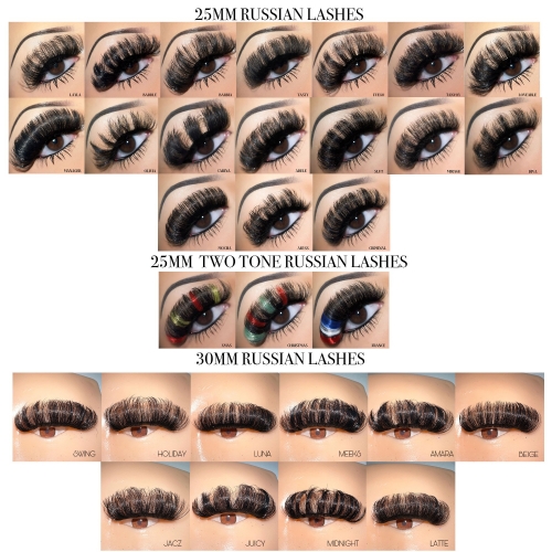 100 PACK RUSSIAN LASHES，TWO TONE RUSSIAN，GLITTER RUSSIAN LASHES(FREE DHL shipping)