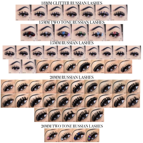20 PACK RUSSIAN LASHES，TWO TONE RUSSIAN，GLITTER RUSSIAN LASHES