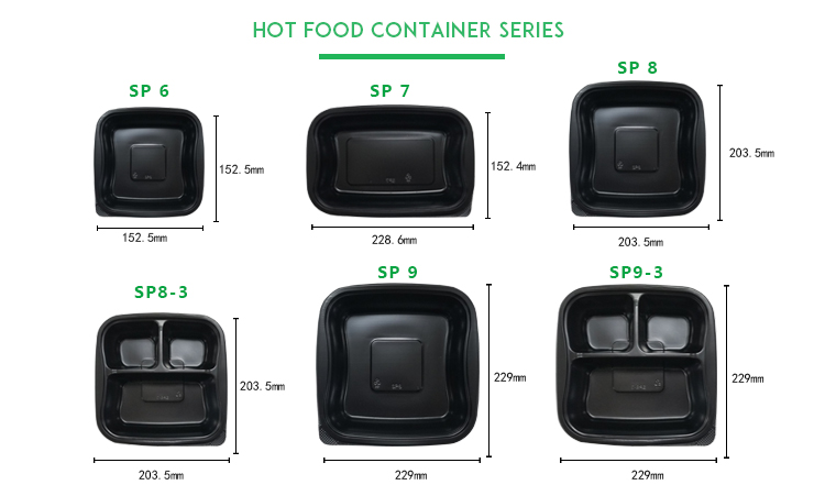 8吋与9吋的一次性塑料盒子也有三分格的设计，让您可以轻松分装不同的食物