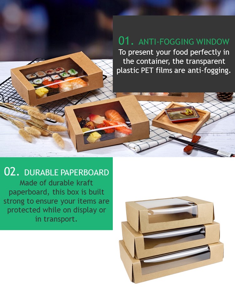 anti-fogging window box, durable paperboard, kraft paper food box, sushi box