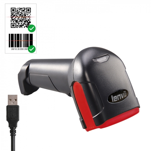LENVII F510 1D/2D/QR-code Handheld Barcode Scanner Auto-scanning （Red）Suitable for small shops, logistics, supermarkets, express delivery, bookstores and other commercial places