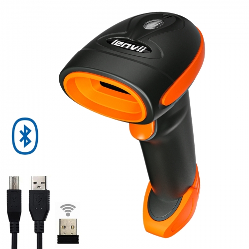 LENVII CW200 Bluetooth 2D Barcode Scanner Wired 2.4G Wireless Barcode Reader with USB Receiver for IOS Andriod System (Orange)