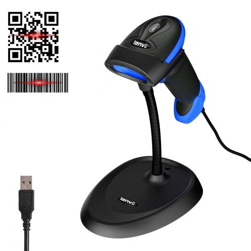 LENVII C300 2D Handheld Barcode Scanner with Auto-Scanning with Stand Relax Your Hands Suitable for Government, Customs, Schools, Hospitals and Other Places (Blue)